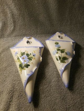 Vintage Set Of Ceramiche Bassano Italian Ceramic Flower Wall Pockets 12 " Long