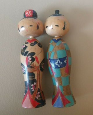 2 Vintage Japanese Wooden 5” Dolls Kokeshi