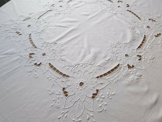 Vintage White Round Tablecloth - Lace Hand Embroidered - 100 Cotton 72 " / 180cm