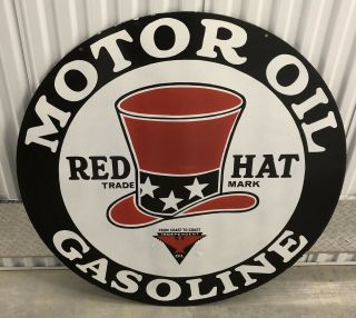 Huge Red Hat Gasoline Porcelain Sign Size 42 " Double Sided Gas Oil Station