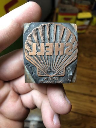 Vintage Shell Gas Oil Dealer Printing Plate Block Letterpress Inked Stamp