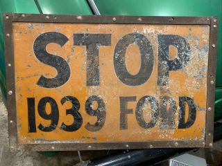 Vintage 1940’s 50’s Carlot Hand Painted Sign Stop 1939 Ford Hot Rod