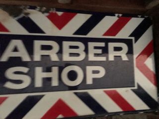 Old Vintage Porcelain Barber Shop Double Sided Flange Sign rod shop 3