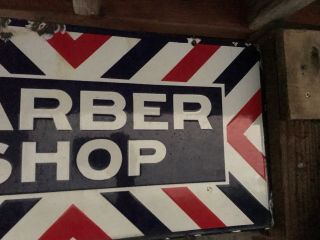 Old Vintage Porcelain Barber Shop Double Sided Flange Sign rod shop 4