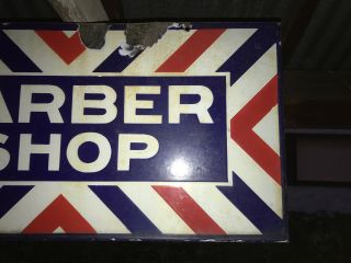 Old Vintage Porcelain Barber Shop Double Sided Flange Sign rod shop 6