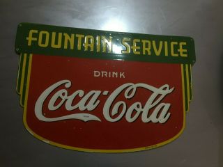 Porcelain Coca Cola Fountain Service Enamel Sign 36 X 24 Inches Double Sided