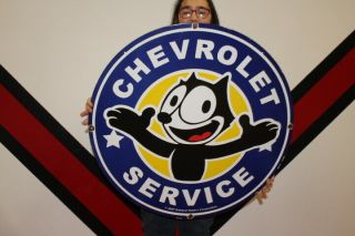 Large Felix Chevrolet Service Car Dealership Gas Oil 30 " Porcelain Metal Sign