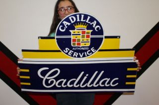 Large Cadillac Service Car Dealership Gas Oil 2 Sided 36 " Porcelain Metal Sign