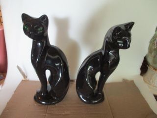 2 Mcm Black Cat Statue Porcelain Vintage Art Mark Mid Century Cat Figure