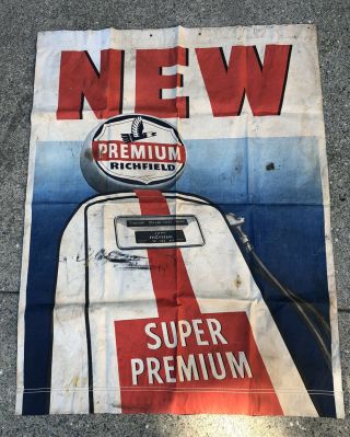 Vintage Richfield Oil Canvas Banner Sign Gas Eastern Eagle 55” X 43”