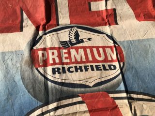 Vintage Richfield Oil Canvas BANNER Sign Gas Eastern Eagle 55” x 43” 3
