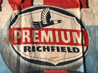 Vintage Richfield Oil Canvas BANNER Sign Gas Eastern Eagle 55” x 43” 6