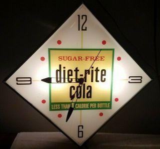 Vintage Pam Clock Co.  Sugar Diet Rite Cola 1 Calorie Electric Wall Clock