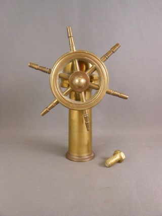Rare Vtg Solid Brass Boat Ships Wheel W/ Hole For Wood Mast Scale Model Part