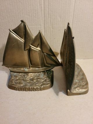 Bluenose Lunenburg Foundry Canada Clipper Ship Nautical Brass Bookends Vintage