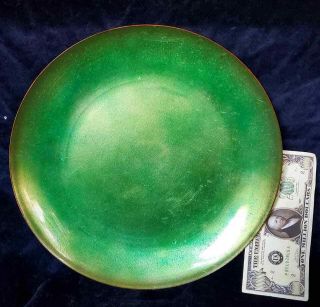 Large 10.  5 " Jade Snow Wong Green Enamel On Copper Plate
