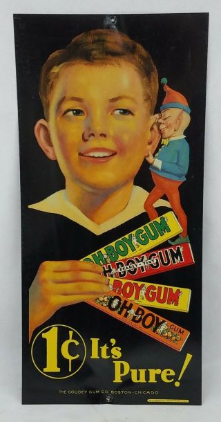 Oh Boy Chewing Gum Tin Tacker Sign Goudey Gum Co 15.  5 " Country Store