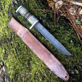 Wwii Theater Made Fixed Blade Trench Art Fighting Knife And Sheath