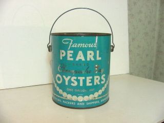 Pearl Brand Gallon Oyster Tin Can Bail Handle Annapolis Md Akron Ohio Early Tin