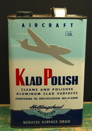 Vintage Whiz Hollingshead Aviation Klad Polish 1 Gallon Can Empty Graphics