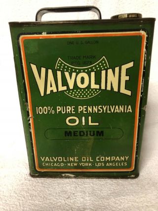 Vintage Valvoline 100 Pure Pennsylvania Motor Oil 1 Gallon Metal Oil Can