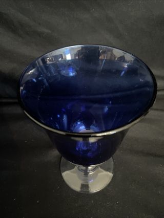 Vintage Cobalt Blue Glass Water Goblets With Clear Glass Knob Stem Set Of 6. 2