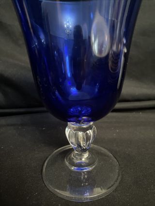 Vintage Cobalt Blue Glass Water Goblets With Clear Glass Knob Stem Set Of 6. 3