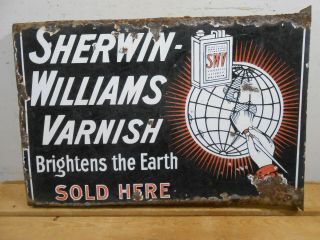 Early Sherwin - Williams Paint 22 " X 16 " Porcelain Flange Sign 2 Sides Different