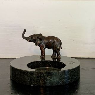 Art Deco Bronze Elephant Marble Ashtray