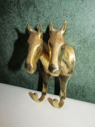 Vintage Pair Brass Equestrian Horse Head Hanger Wall Hooks India Solid Brass