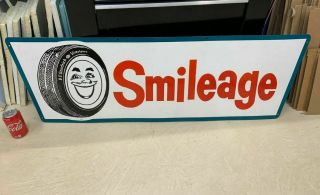 " Smileage Tires " Large,  Heavy Porcelain Sign,  (48 " X 15 "),  Near,  Great Sign