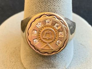 Vintage Bell Telephone Company Bell System 10k Gold Mans Ring With Diamonds