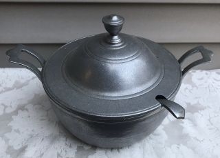 Vintage Wilton Pewter Soup Bowl With Pedestal,  Lid & Ladle Rwp Thanksgiving