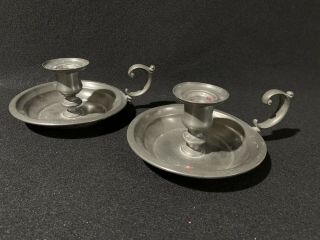 International Pewter Candle Holders With Scroll Finger Grip