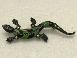 Vintage Sterling Silver Enamel Lizard Pin Brooch Made In Usa 1 - 7/8” 3.  6g