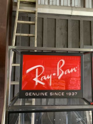Vintage Retro Ray Ban Sunglass Display Case Huge Ad Store Unit With Key