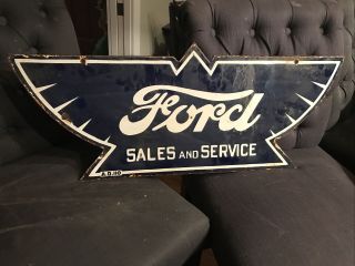 Ford Sales And Servise Double Sided Porcelain Sign
