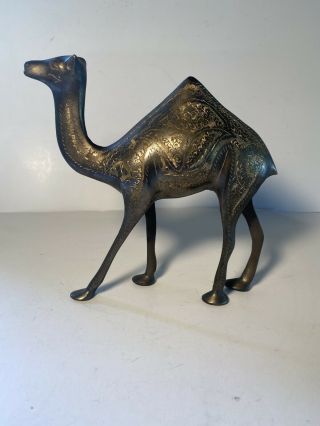 Vintage Brass Camel Decor Statue Figurine Engraved Etched Embossed Desert