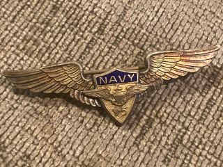 Wwii Us Navy V - 5 Wings Pin Gordon Miller Co.  Sterling Silver,  2 1/4” Length