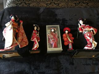 Set Of 5 Antique Japanese Geisha Dolls / Figurines,  Made In Japan