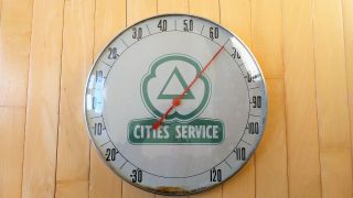 Vintage Cities Service Oil Co 12 " Round Pam Glass Thermometer Sign