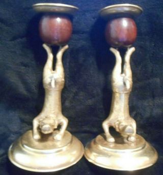 1977 Arthur Court Brass & Wood Dog Candle Holder Pair (2 pc) 3