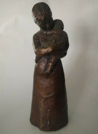 Look Vintage James Kelsey Bronze Sculpture Figure Woman With Baby For Art Deco