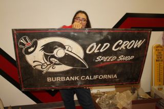 Large Old Crow Speed Shop Hot Rat Rod Race Car Gas Oil Gas Oil 48 " Metal Sign