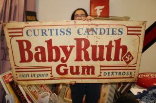 Large Curtis Candies Baby Ruth Chewing Gum Candy Gas Oil 48 " Metal Sign