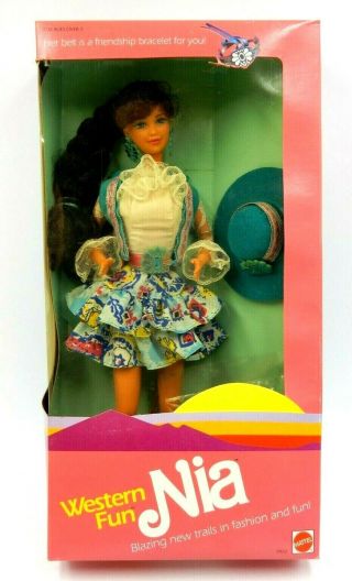 Vintage 1989 Mattel Western Fun Nia 9933 Latina Barbie & Cowboy Hat,  Bracelet