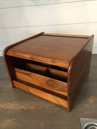 Vintage Wooden Desktop Roll Top Desk Organizer Storage 12x12x6 In 2