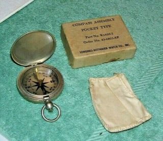 Wwii Air Force Pocket Compass Longines - Wittnauer Watch Co.  W/box/pouch