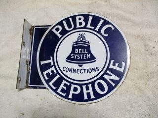 Old Vintage Bell Systems Public Telephone Porcelain Double Sided Flange
