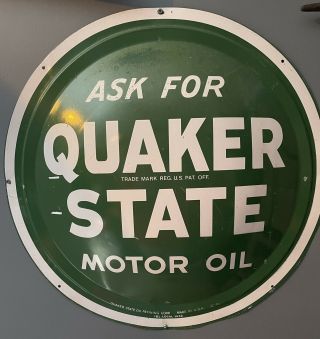 Quaker State Motor Oil Convex Button Sign 24” 1960